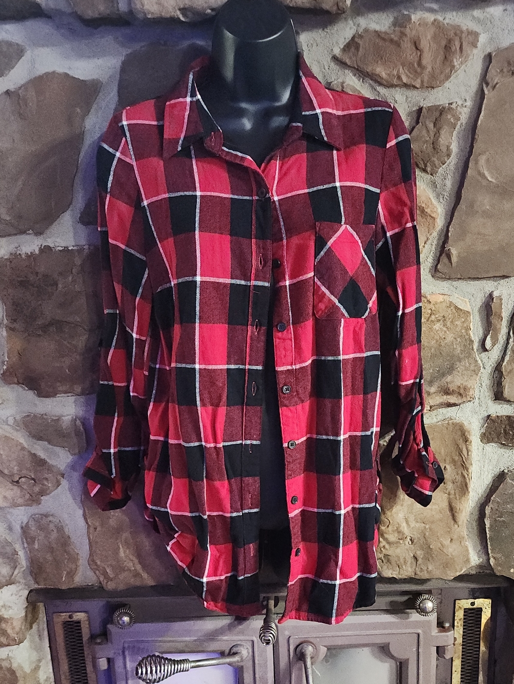 Derek Heart Red and Black Plaid Button Shirt